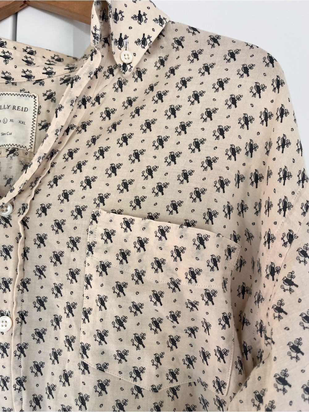 Billy Reid Beige Button-Down Shirt with Black bird Print